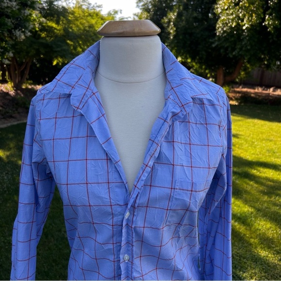 Frank & Eileen Italian Poplin Barry Shirt Ladies Blue Windowpane | Size Medium - Picture 7 of 9